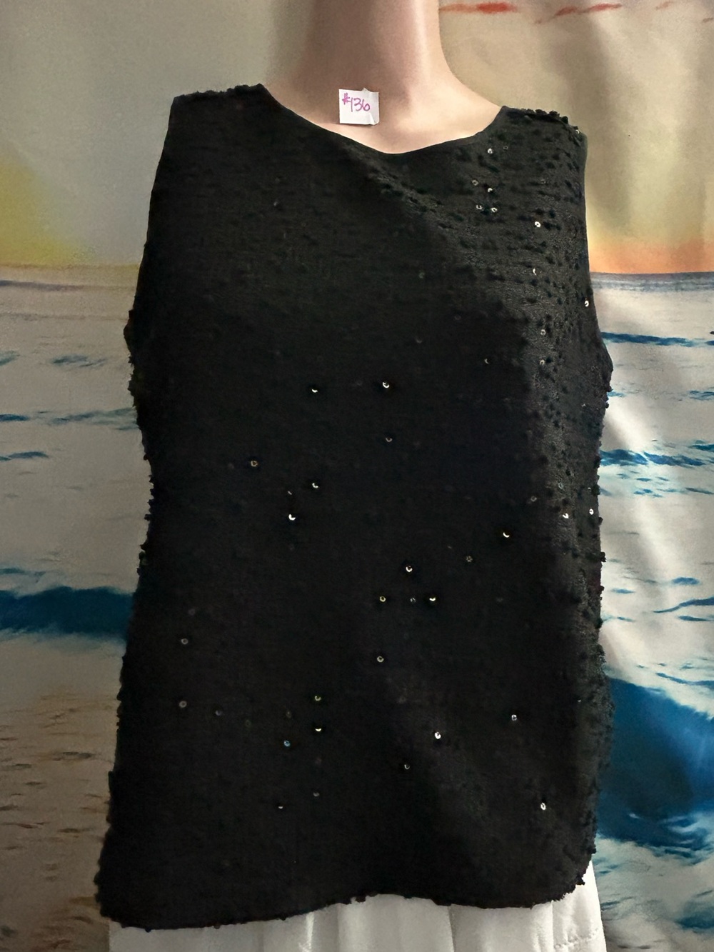 Ann Taylor Women’s Black Sequin Textured Sleeveless Tank Top Blouse Petite MD
